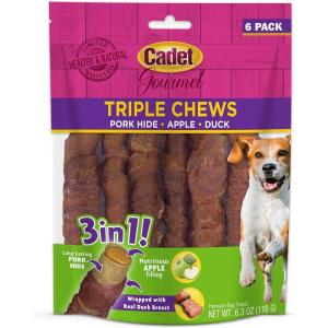 imageCadet Gourmet Triple Chews LongLasting Pork Hide Sticks with Apple and Duck Healthy Dog Treats for Small ampamp Large Dogs 6 CountDuck