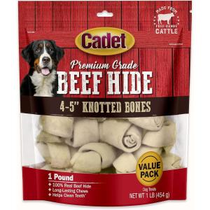imageCadet Premium Grade Beef Hide Dog Chews 4quot5quot LongLasting Knotted Rawhide Bones SingleIngredient Natural Flavor 1 Pound