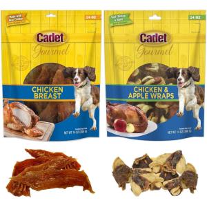 imageCadet 2 Pack Gourmet Chicken Dog Treats Variety Pack  Apple Wraps ampamp Chicken Breast  2 x 14 oz  Healthy HighProtein Snacks for Dogs