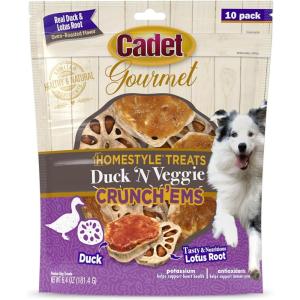 imageCadet Gourmet Crunchems Homestyle Dog Treats Natural Dog Chews with Real Chicken and Lotus Root Duck N Veggie Flavor 10 Count Pack of 1Duck N Veggie