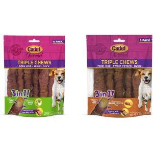 imageCadet Gourmet Triple Chews ProteinRich Long Lasting Chew Treats for Dogs l All Natural Alternative to Rawhide for Dogs