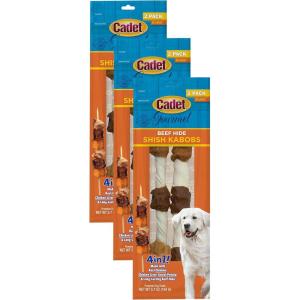 imageCadet Gourmet XLarge TripleFlavored Beef Hide Shish Kabob Dog Treats  Healthy ampamp Natural Chicken Liver ampamp Sweet Potato Dog Treats for Dogs Over 30 lbs 10 in 2 Count Pack of 3