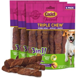 image:imageCadet Gourmet Triple Chews LongLasting Pork Hide Sticks with Apple and Duck Healthy Dog Treats for Small amp Large Dogs 18 Count