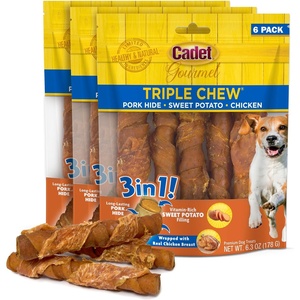 image:imageCadet Gourmet Triple Chews LongLasting Pork Hide Sticks with Sweet Potato and Chicken Healthy Dog Treats for Small amp Large Dogs 18 Count