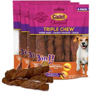 image:imageCadet Gourmet Triple Chews LongLasting Pork Hide Sticks with Sweet Potato and Duck Healthy Dog Treats for Small amp Large Dogs 18 Count